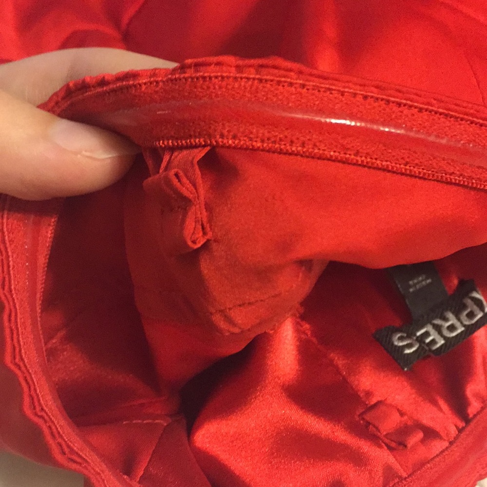 Express Red Shiny Ruched Strapless Dress - Picture 6 of 6